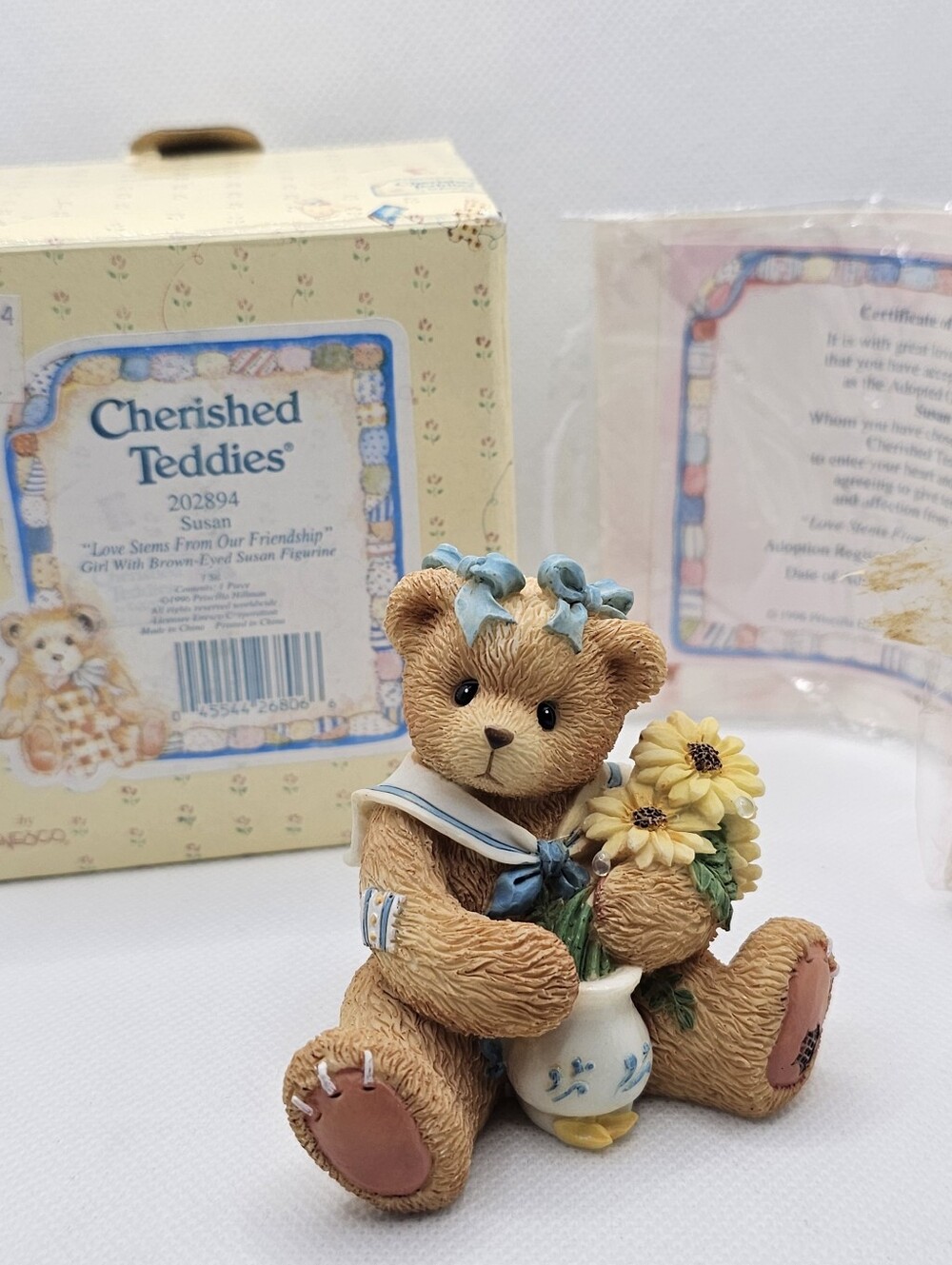 NEW Cherished Teddies SUSAN bloom Summer Figurine flowers bow girl Box 1996 Love